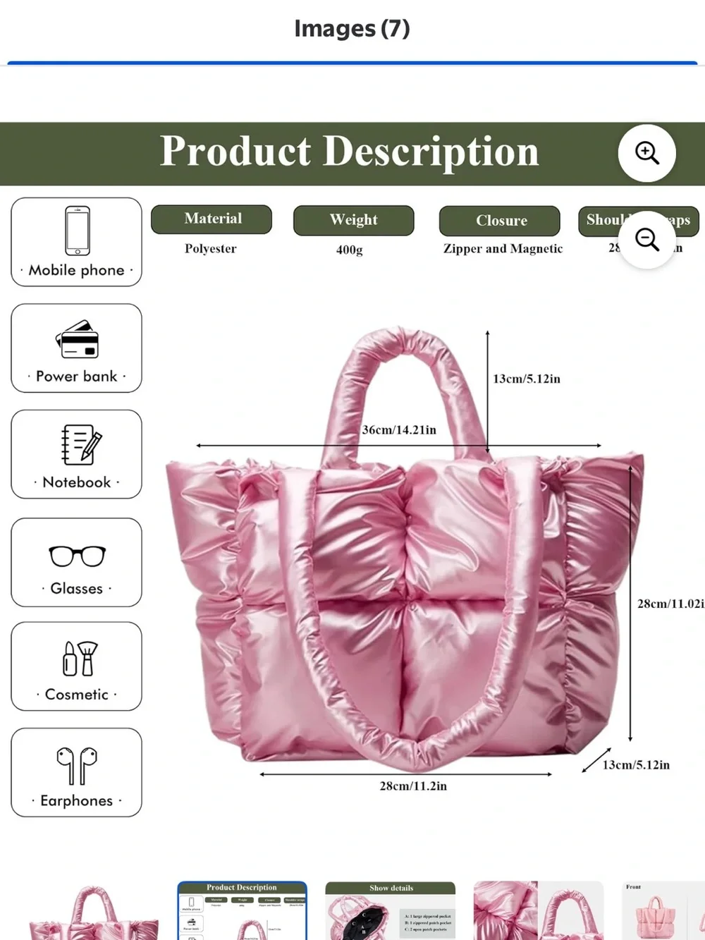 Padded Quilted Tote Bag in Soft Pink